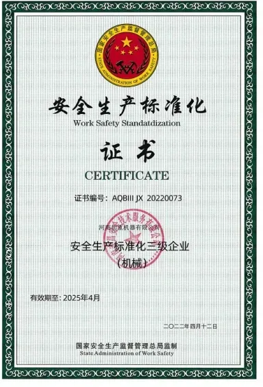 Safety Production Standardization Certificate